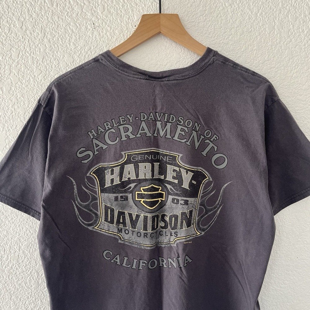 Harley Davidson Shirt Mens Sz XL Gray Helmet Skull Tee Grunge Biker Motorcycles - Picture 15 of 16